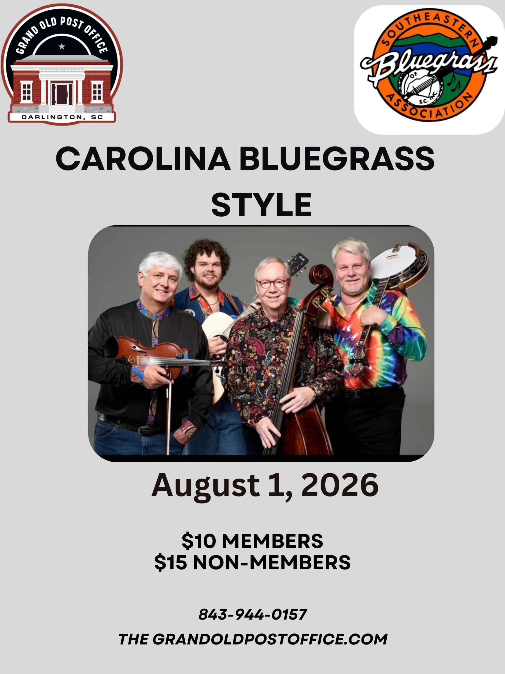  SEBGA Concert Featuring Carolina Bluegrass Style August 1st